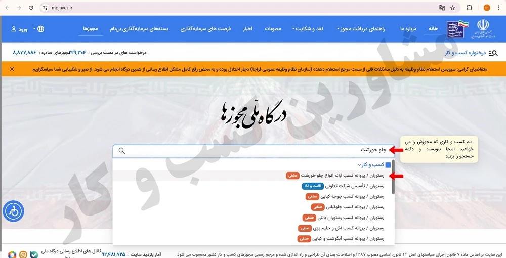 نحوه اخذ پروانه کسب چلوخورشتی