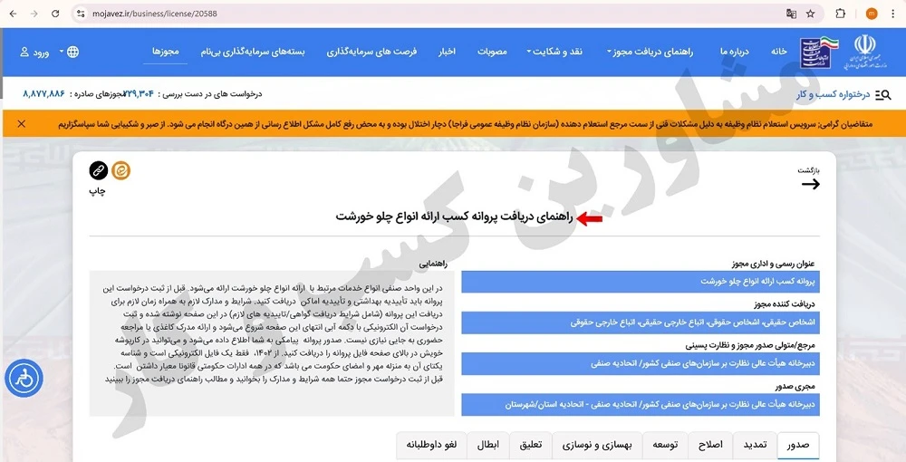نحوه اخذ پروانه کسب چلوخورشتی